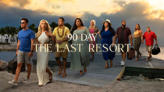 Cast of '90 Day: The Last Resort' walking on a boardwalk at sunset. Cast of '90 Day: The Last Resort' walking on a boardwalk at sunset.