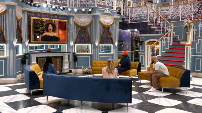 Luxurious room with elegant furniture and people conversing. Luxurious room with elegant furniture and people conversing.