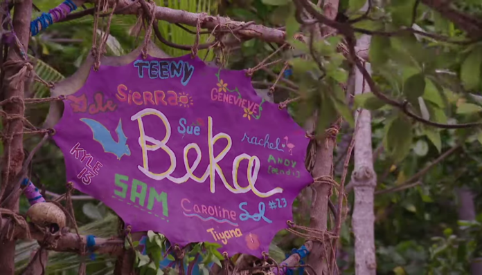 Colorful handmade sign with names hanging on a tree branch outdoors. Colorful handmade sign with names hanging on a tree branch outdoors.
