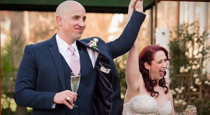A joyful groom raising his bride's hand, celebrating with a champagne glass. A joyful groom raising his bride's hand, celebrating with a champagne glass.