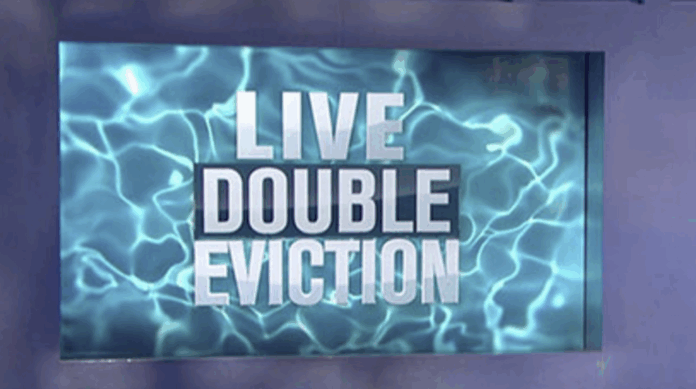 Live double eviction announcement with water ripple background. Live double eviction announcement with water ripple background.