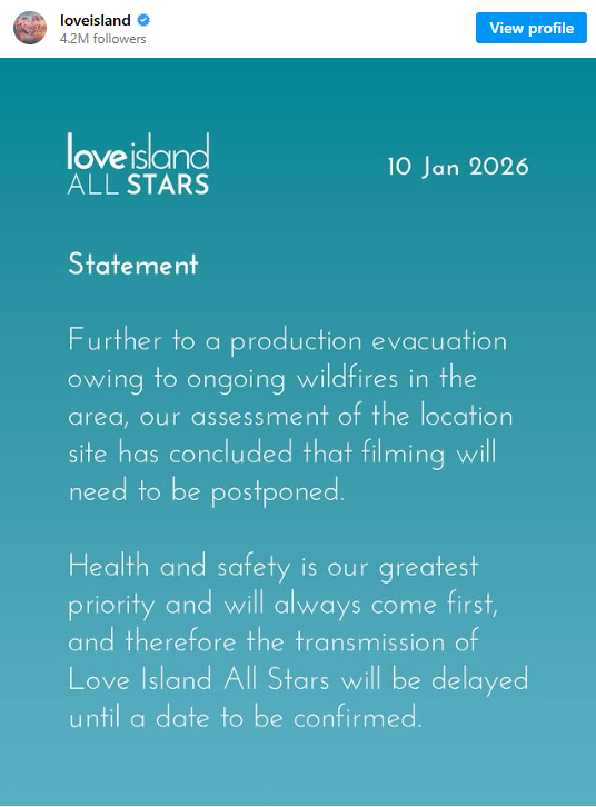 Love Island All-Stars Postpones Filming